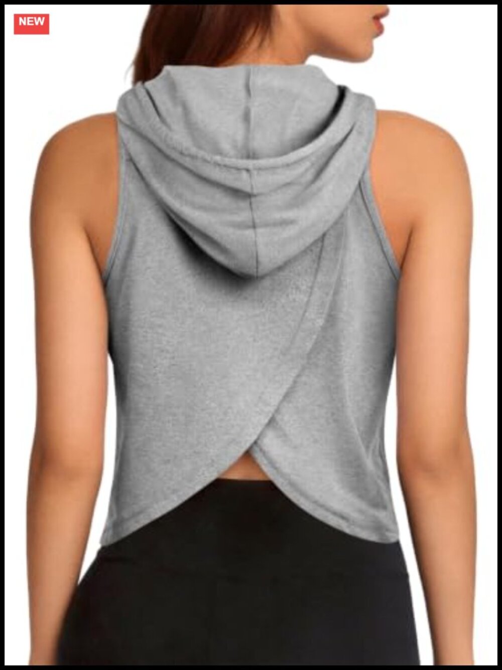 Sleeveless Hoodie Workout Crop Tank Top Crisscross Open Back Gym Yoga